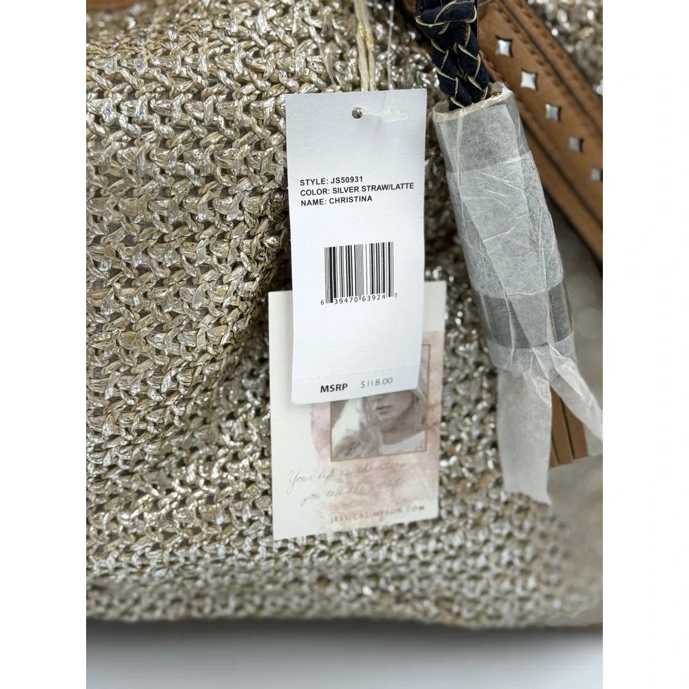 Jessica Simpson Christina Satchel Shoulder Bag Tan Straw Faux Leather Tassel NWT